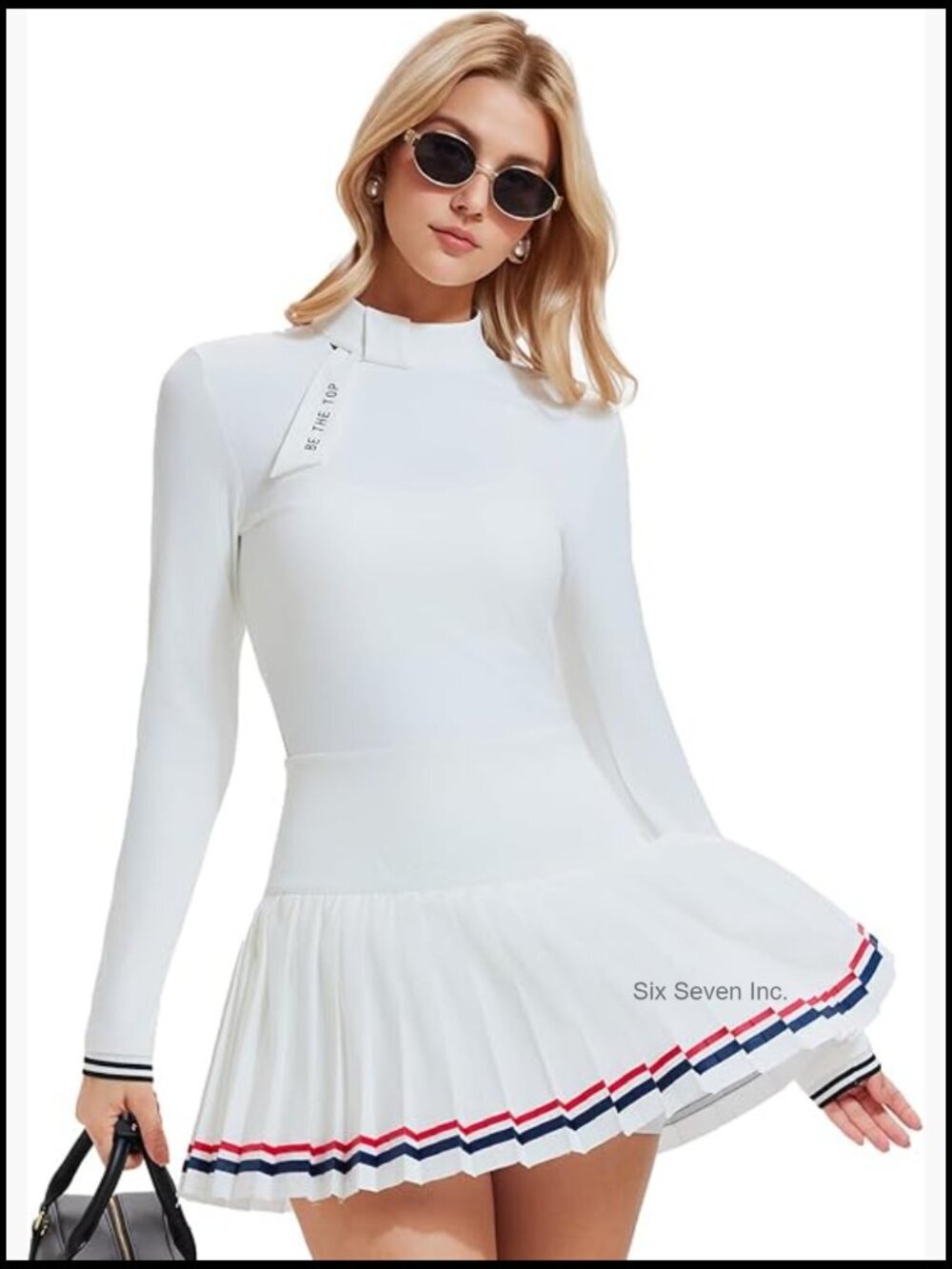 Tennis Skirt Set Golf Outfits, Zip Back Top & Pleated Skort with Pockets
